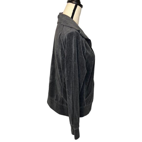 EVERLAST Womens Full Zip Sweatshirt Gray Crushed Velvet Spread Collar Size Large - Picture 5 of 6